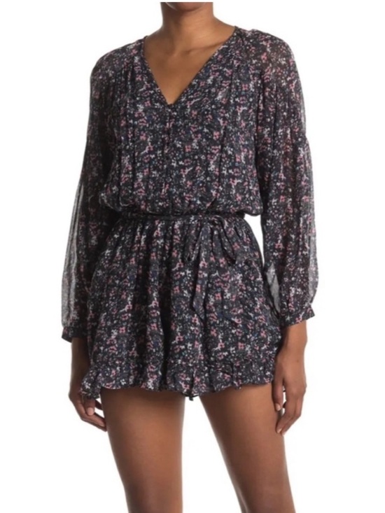 All Saints Pants - AllSaints Kaylee Stretch Floral Romper V-neck Long Sleeves Viscose size 4